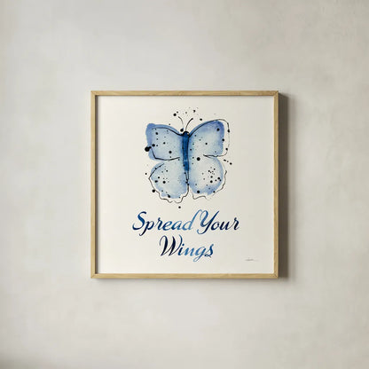 Independent Blooms Blue VIII by Shirley Novak. Shown in a natural wood glass frame for a timeless modern aesthetic. Available as an archival giclee rolled canvas, fine art paper, or poster print. SKU 34122a.