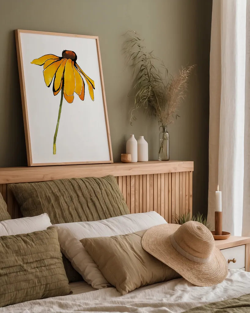 Indian Summer I by Shirley Novak. shown as a paper print in a natural frame. Available as a archival giclee rolled canvas, fine art paper, or poster print. SKU 88458h.