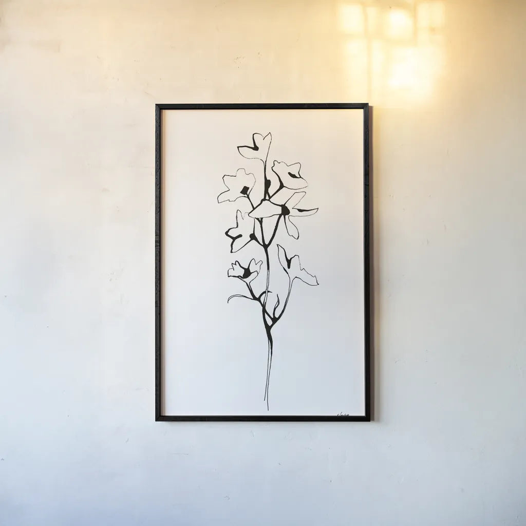 Ink Botanical by Shirley Novak. shown as a paper print in a black flame. Available as a archival giclee rolled canvas, fine art paper, or poster print. SKU 96827h.