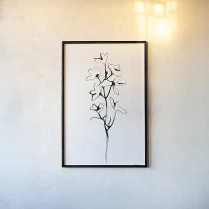 Ink Botanical by Shirley Novak. shown as a paper print in a black flame. Available as a archival giclee rolled canvas, fine art paper, or poster print. SKU 96827h.