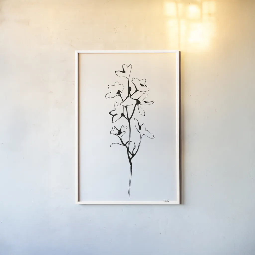 Ink Botanical by Shirley Novak. shown as a paper print in a white frame. Available as a archival giclee rolled canvas, fine art paper, or poster print. SKU 96827h.