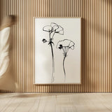 Ink Flowers by Shirley Novak. shown as over sized large wall art. Available as an archival giclee rolled canvas, fine art paper, or poster print. SKU 96828h.