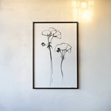 Ink Flowers by Shirley Novak. shown as a paper print in a black flame. Available as a archival giclee rolled canvas, fine art paper, or poster print. SKU 96828h.