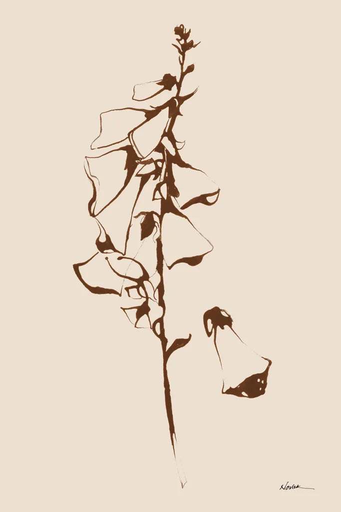 Ink Foxglove Sepia by Shirley Novak. SKU 91299h. Archival Giclee Fine art print for wall decor.
