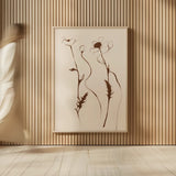 Ink Poppies Sepia by Shirley Novak. shown as over sized large wall art. Available as an archival giclee rolled canvas, fine art paper, or poster print. SKU 91298h.
