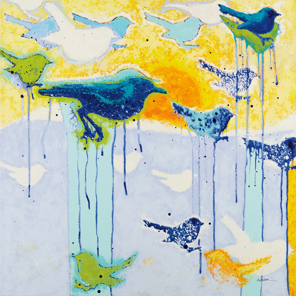 Its Raining Birds by Shirley Novak. SKU 92995a. Archival Giclee Fine art print for wall decor.