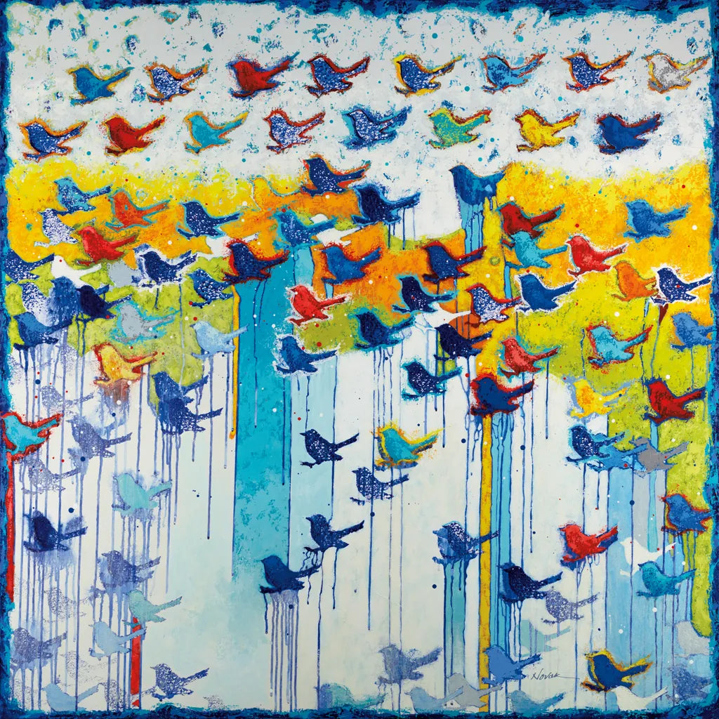Its Raining Birds Hallelujah by Shirley Novak. SKU 92994a. Archival Giclee Fine art print for wall decor.