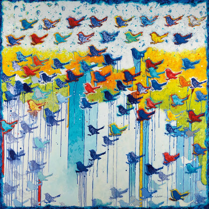 Its Raining Birds Hallelujah by Shirley Novak. SKU 92994a. Archival Giclee Fine art print for wall decor.