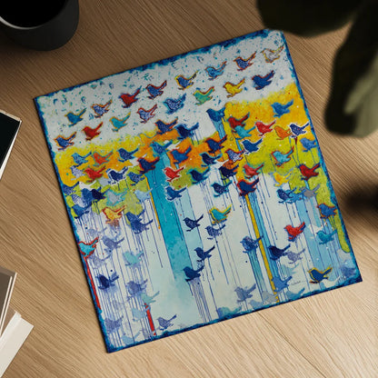 Its Raining Birds Hallelujah by Shirley Novak. Shown as a detailed flat fine art print, highlighting archival giclee quality. Available as an archival giclee rolled canvas, fine art paper, or poster print. SKU 92994a.