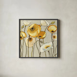 Jaune Gris II by Shirley Novak. Shown in a sleek black glass frame for a contemporary gallery look. Available as an archival giclee rolled canvas, fine art paper, or poster print. SKU 11124a.