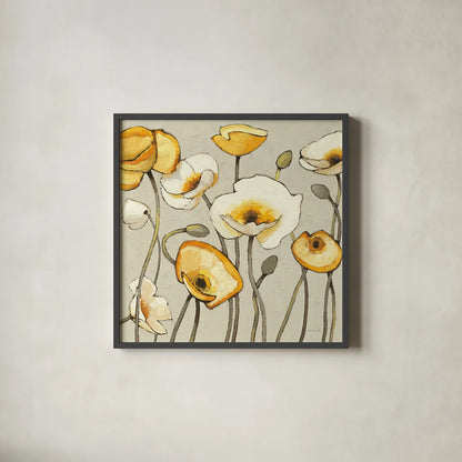 Jaune Gris III by Shirley Novak. Shown in a sleek black glass frame for a contemporary gallery look. Available as an archival giclee rolled canvas, fine art paper, or poster print. SKU 11125a.