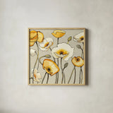 Jaune Gris III by Shirley Novak. Shown in a natural wood glass frame for a timeless modern aesthetic. Available as an archival giclee rolled canvas, fine art paper, or poster print. SKU 15314a.