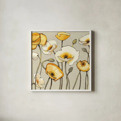 Jaune Gris III by Shirley Novak. Shown in a crisp white glass frame for a clean and minimalist style. Available as an archival giclee rolled canvas, fine art paper, or poster print. SKU 15314a.