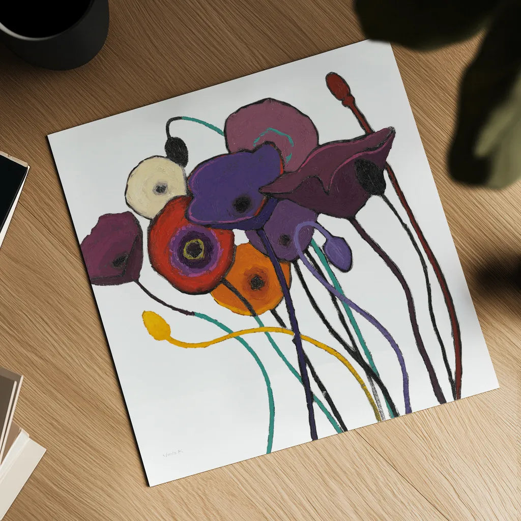 Jewel Tones on White by Shirley Novak. Shown as a detailed flat fine art print, highlighting archival giclee quality. Available as an archival giclee rolled canvas, fine art paper, or poster print. SKU 52140a.