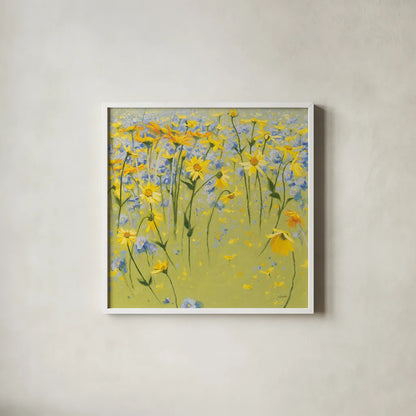 Joyful In July II by Shirley Novak. Shown in a crisp white glass frame for a clean and minimalist style. Available as an archival giclee rolled canvas, fine art paper, or poster print. SKU 26625a.