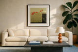 Leaning a Little East by Shirley Novak. Displayed in a glass frame with matte in a clean modern living room. Available as an archival giclee rolled canvas, fine art paper, or poster print. SKU 98491a.
