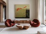 Leaning a Little East by Shirley Novak. Shown as extra-large giant wall art in a modern living room. Available as an archival giclee rolled canvas, fine art paper, or poster print. SKU 98491a.