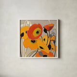 Mango Tango I by Shirley Novak. Shown in a crisp white glass frame for a clean and minimalist style. Available as an archival giclee rolled canvas, fine art paper, or poster print. SKU 10063a.