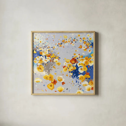 Millefiori by Shirley Novak. Shown in a natural wood glass frame for a timeless modern aesthetic. Available as an archival giclee rolled canvas, fine art paper, or poster print. SKU 22149a.