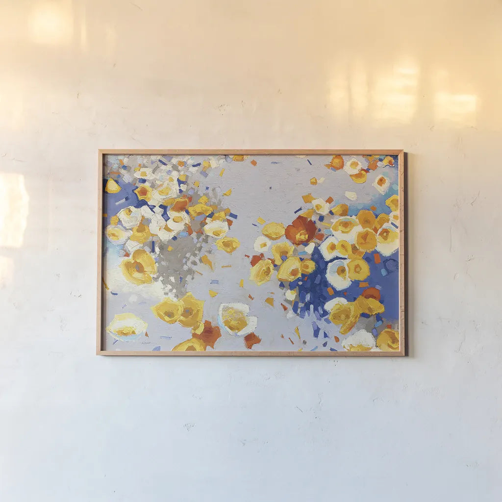Millefiori Crop by Shirley Novak. shown as a paper print in a natural frame. Available as a archival giclee rolled canvas, fine art paper, or poster print. SKU 22149i.