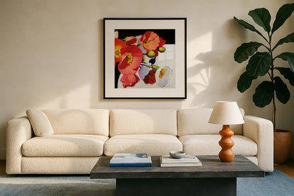 My Audacity II by Shirley Novak. Displayed in a glass frame with matte in a clean modern living room. Available as an archival giclee rolled canvas, fine art paper, or poster print. SKU 89330a.