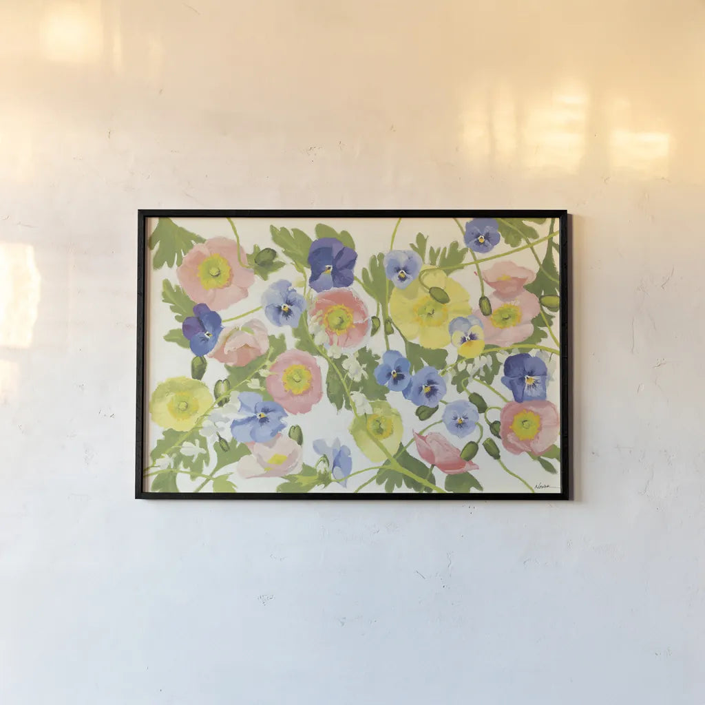 Overall Floral by Shirley Novak. shown as a paper print in a black flame. Available as a archival giclee rolled canvas, fine art paper, or poster print. SKU 101146i.