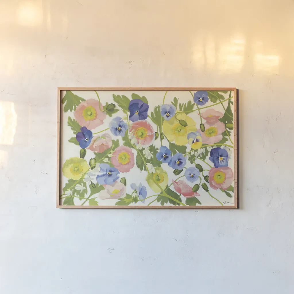 Overall Floral by Shirley Novak. shown as a paper print in a natural frame. Available as a archival giclee rolled canvas, fine art paper, or poster print. SKU 101146i.
