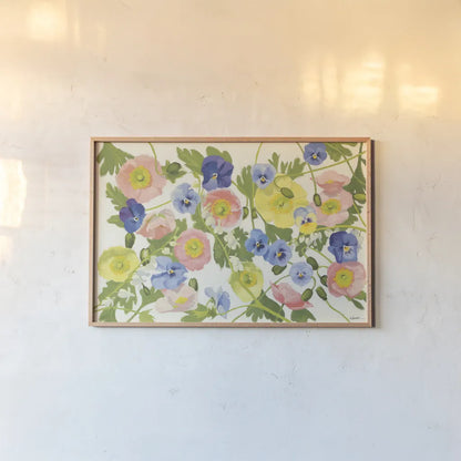 Overall Floral by Shirley Novak. shown as a paper print in a natural frame. Available as a archival giclee rolled canvas, fine art paper, or poster print. SKU 101146i.
