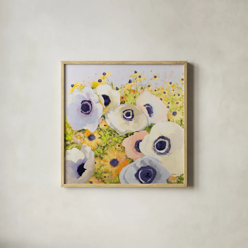 Pastels by Shirley Novak. Shown in a natural wood glass frame for a timeless modern aesthetic. Available as an archival giclee rolled canvas, fine art paper, or poster print. SKU 89488a.