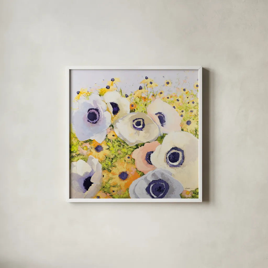 Pastels by Shirley Novak. Shown in a crisp white glass frame for a clean and minimalist style. Available as an archival giclee rolled canvas, fine art paper, or poster print. SKU 89488a.