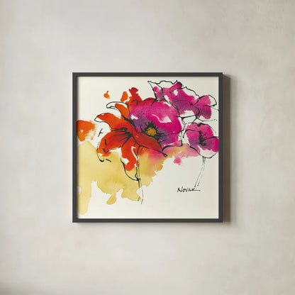 Pattys Plum I by Shirley Novak. Shown in a sleek black glass frame for a contemporary gallery look. Available as an archival giclee rolled canvas, fine art paper, or poster print. SKU 27565a.