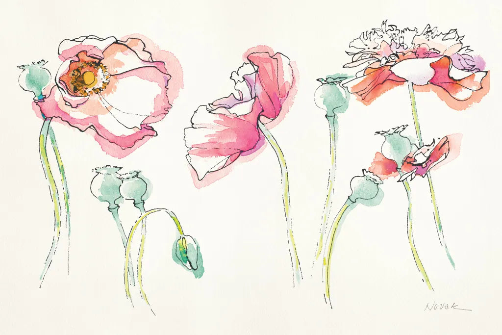 Pink Somniferums Bright by Shirley Novak. SKU 35411i. Archival Giclee Fine art print for wall decor.