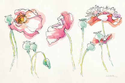 Pink Somniferums Bright by Shirley Novak. SKU 35411i. Archival Giclee Fine art print for wall decor.