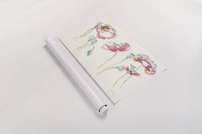 Pink Somniferums Bright by Shirley Novak. shown as a rolled paper print. Available as archival giclee rolled canvas, fine art paper, or poster print. SKU 35411i.