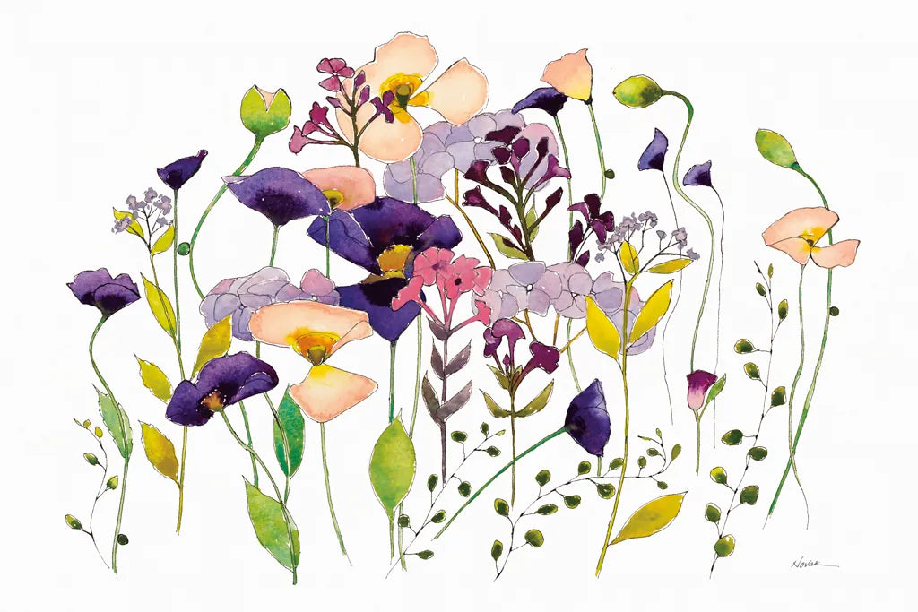 Pink and Purple Poppies by Shirley Novak. SKU 89483i. Archival Giclee Fine art print for wall decor.