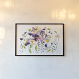 Pink and Purple Poppies by Shirley Novak. shown as a paper print in a black flame. Available as a archival giclee rolled canvas, fine art paper, or poster print. SKU 89483i.