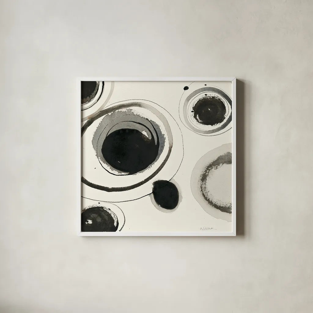 Planetary I by Shirley Novak. Shown in a crisp white glass frame for a clean and minimalist style. Available as an archival giclee rolled canvas, fine art paper, or poster print. SKU 22917a.