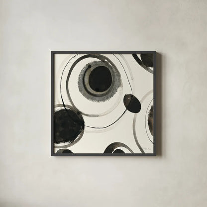 Planetary II by Shirley Novak. Shown in a sleek black glass frame for a contemporary gallery look. Available as an archival giclee rolled canvas, fine art paper, or poster print. SKU 22918a.