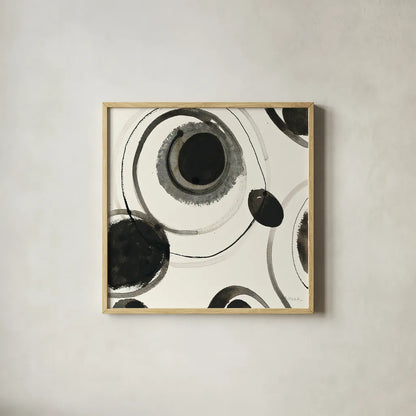 Planetary II by Shirley Novak. Shown in a natural wood glass frame for a timeless modern aesthetic. Available as an archival giclee rolled canvas, fine art paper, or poster print. SKU 22918a.