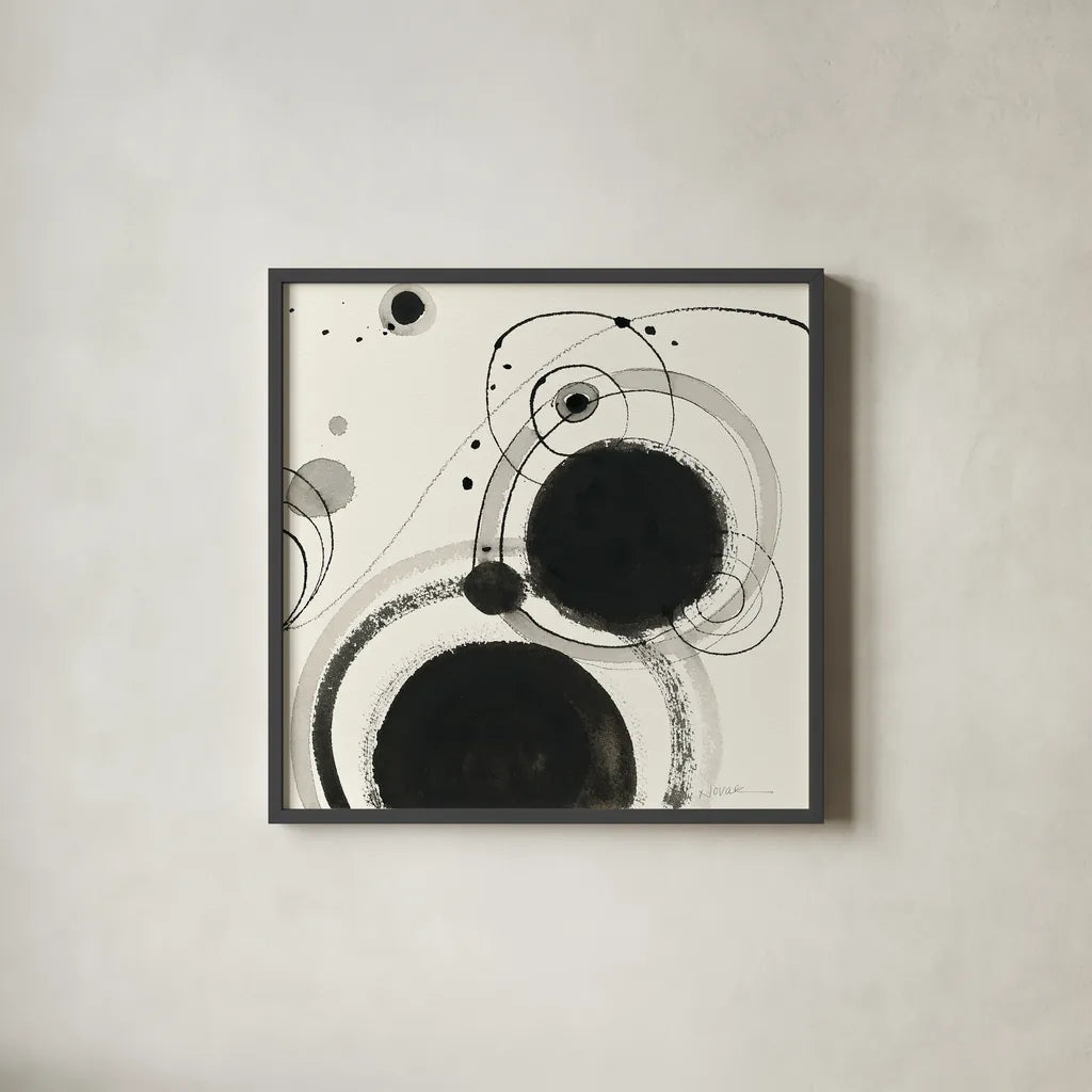 Planetary III by Shirley Novak. Shown in a sleek black glass frame for a contemporary gallery look. Available as an archival giclee rolled canvas, fine art paper, or poster print. SKU 22919a.