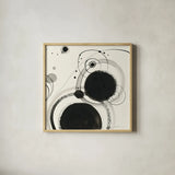 Planetary III by Shirley Novak. Shown in a natural wood glass frame for a timeless modern aesthetic. Available as an archival giclee rolled canvas, fine art paper, or poster print. SKU 22919a.