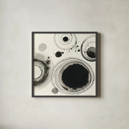 Planetary IV by Shirley Novak. Shown in a sleek black glass frame for a contemporary gallery look. Available as an archival giclee rolled canvas, fine art paper, or poster print. SKU 22920a.