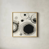 Planetary IV by Shirley Novak. Shown in a natural wood glass frame for a timeless modern aesthetic. Available as an archival giclee rolled canvas, fine art paper, or poster print. SKU 22920a.