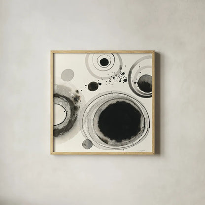 Planetary IV by Shirley Novak. Shown in a natural wood glass frame for a timeless modern aesthetic. Available as an archival giclee rolled canvas, fine art paper, or poster print. SKU 22920a.