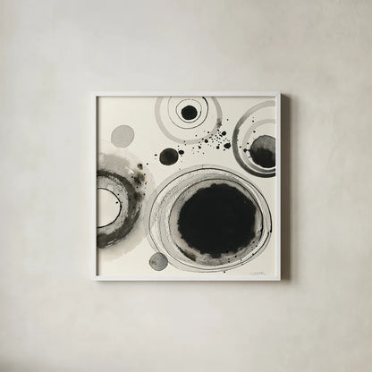 Planetary IV by Shirley Novak. Shown in a crisp white glass frame for a clean and minimalist style. Available as an archival giclee rolled canvas, fine art paper, or poster print. SKU 22920a.