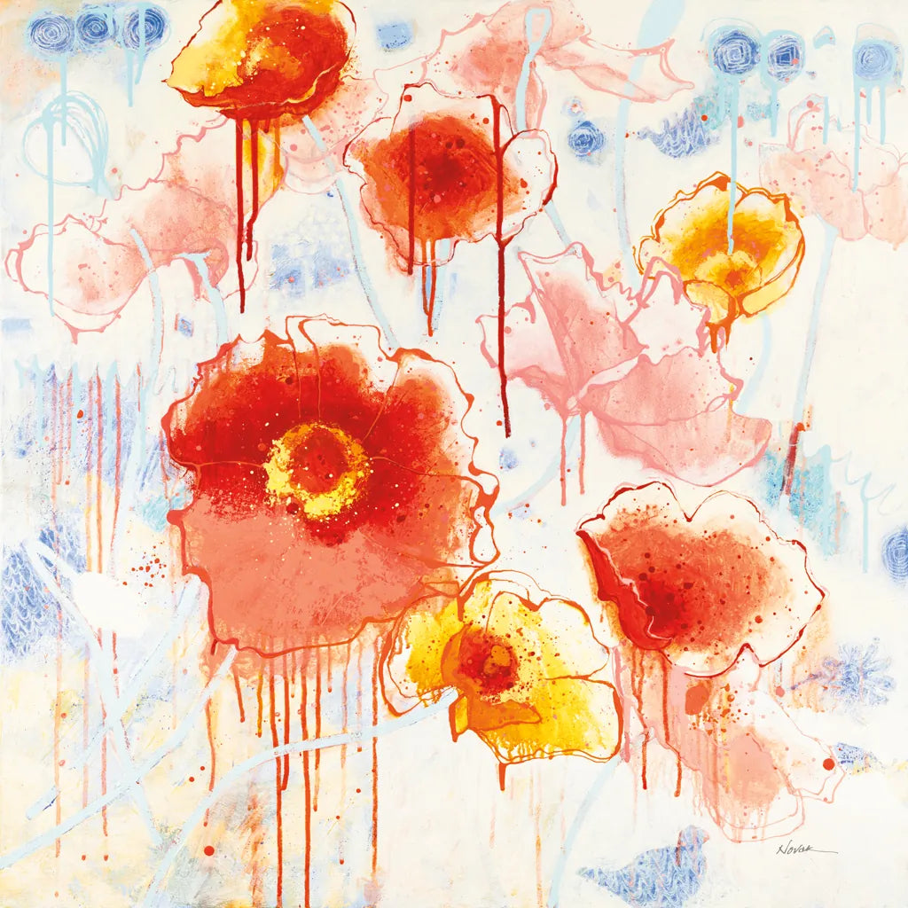 Playin with Poppies by Shirley Novak. SKU 89374a. Archival Giclee Fine art print for wall decor.