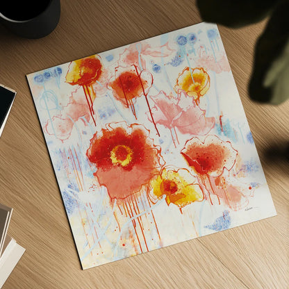 Playin with Poppies by Shirley Novak. Shown as a detailed flat fine art print, highlighting archival giclee quality. Available as an archival giclee rolled canvas, fine art paper, or poster print. SKU 89374a.