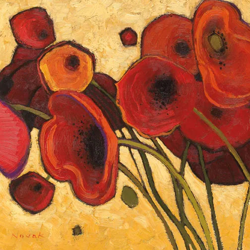 Poppies WIldly I by Shirley Novak. SKU 4743a. Archival Giclee Fine art print for wall decor.