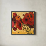 Poppies WIldly I by Shirley Novak. Shown in a sleek black glass frame for a contemporary gallery look. Available as an archival giclee rolled canvas, fine art paper, or poster print. SKU 4743a.