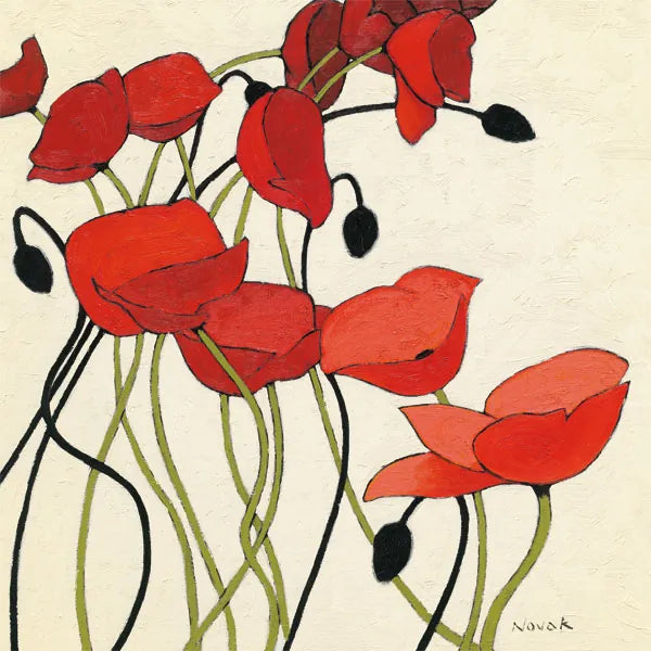 Poppies and Cream I by Shirley Novak. SKU 4669a. Archival Giclee Fine art print for wall decor.